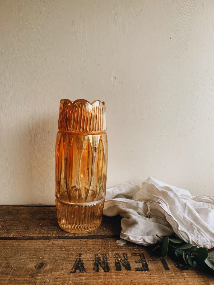Vintage 1940’s Orange Iridescent Glass Decorative Vase - Image 4
